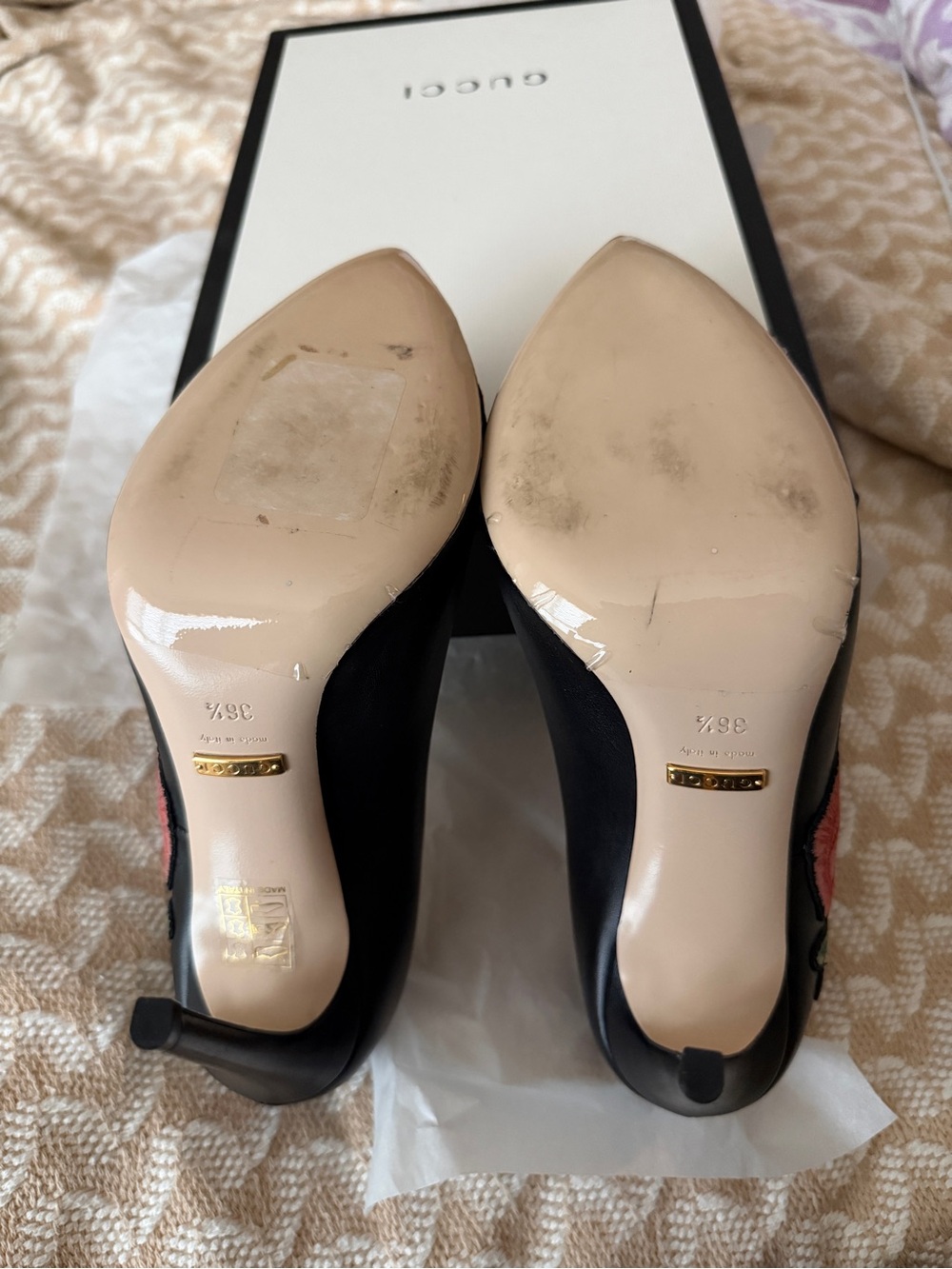 Gucci Ophelia Embroidered Flower Heels 36.5 - Picture 4 of 4